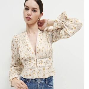 Reformation Floral Cream Blouse